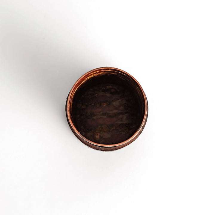Rustic cherry bark tea canister with deep brown finish and texture ideal for storing loose leaf tea.