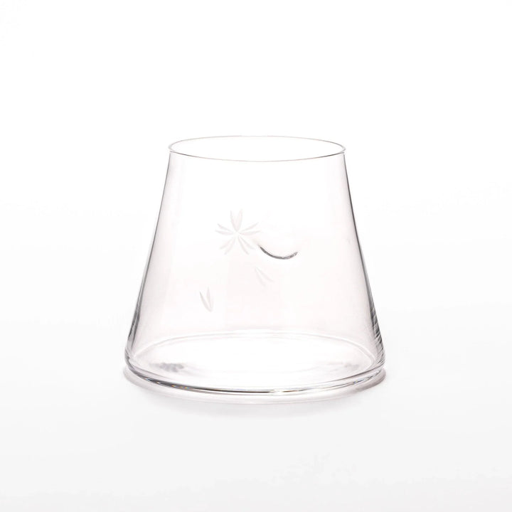 Mount Fuji beer glass with flared base and etched cherry blossoms, ideal for stylish craft beer enjoyment.