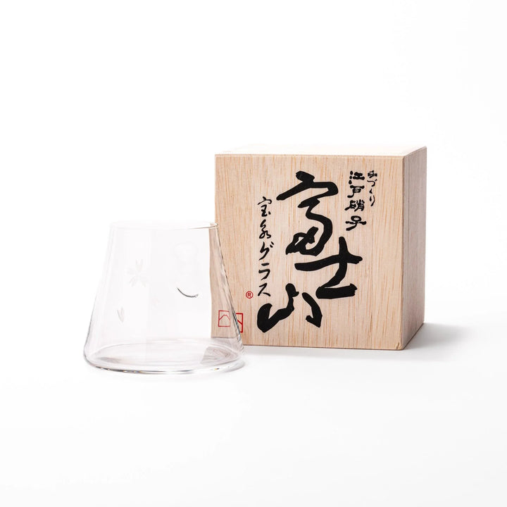 Mount Fuji beer glass with flared base and etched cherry blossoms, ideal for stylish craft beer enjoyment.