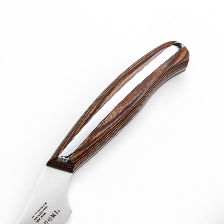 Set of Nagomi knives including a serrated knife and a pie server, both with wooden handles, displayed on a white background.