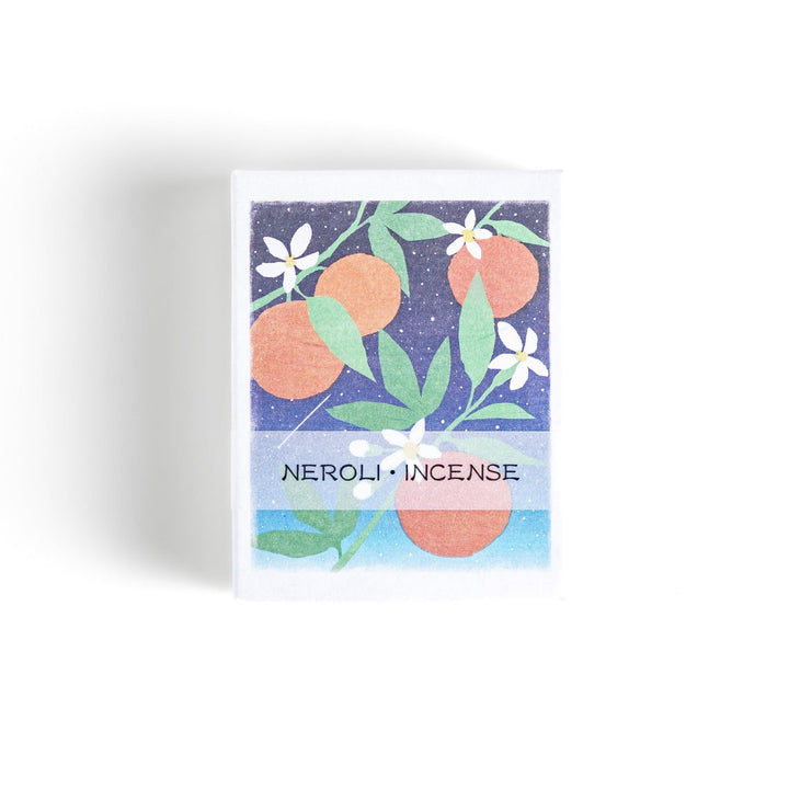 Incense with natural sticks in neroli and orange flower box offering a citrusy refreshing fragrance experience.
