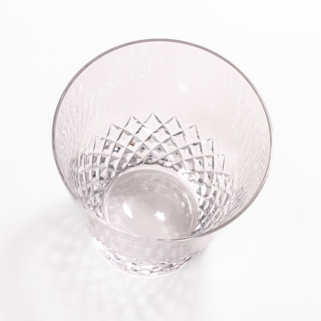 Nostalgia rocks glass with diamond-cut lower half, ideal for whiskey, cocktails, or everyday beverages.