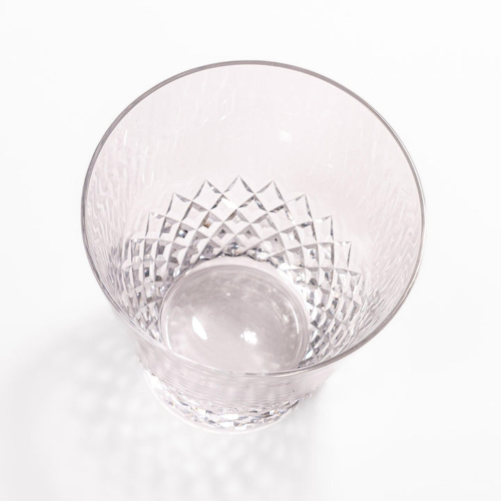 Nostalgia rocks glass with diamond-cut lower half, ideal for whiskey, cocktails, or everyday beverages.