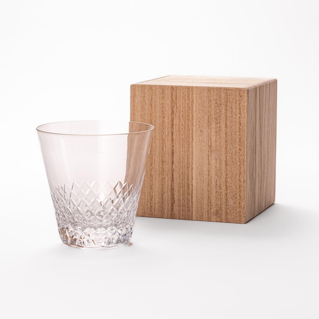 Nostalgia rocks glass with diamond-cut lower half, ideal for whiskey, cocktails, or everyday beverages.