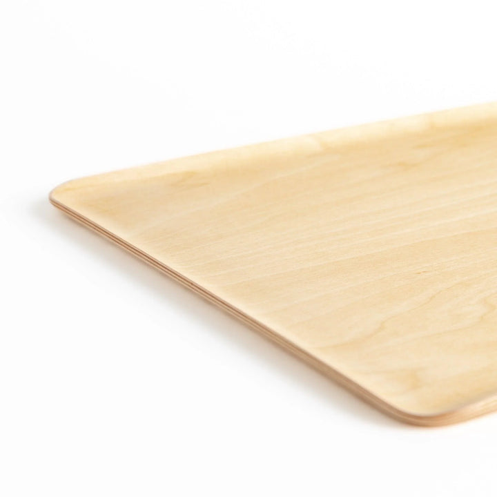 Light brown wooden serving tray with minimalist design perfect for serving meals snacks or drinks.