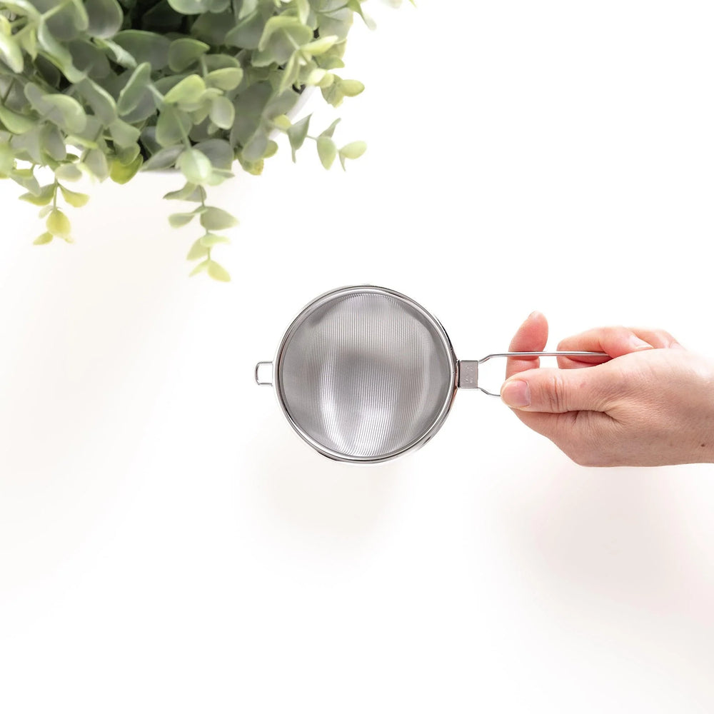 Premium stainless steel fine mesh tea strainer designed for smooth loose leaf tea brewing.