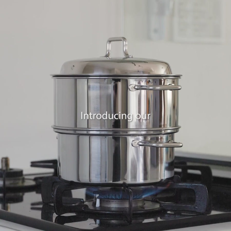 Nami from Just One Cookbook cooking with Compact Stainless Steel Steamer set with base pot and lid on stovetop