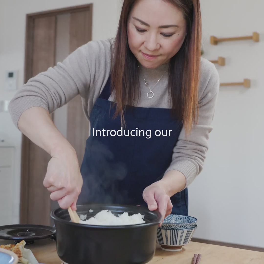 Nami from Just One Cookbook preparing steamed rice in traditional Japanese donabe clay pot