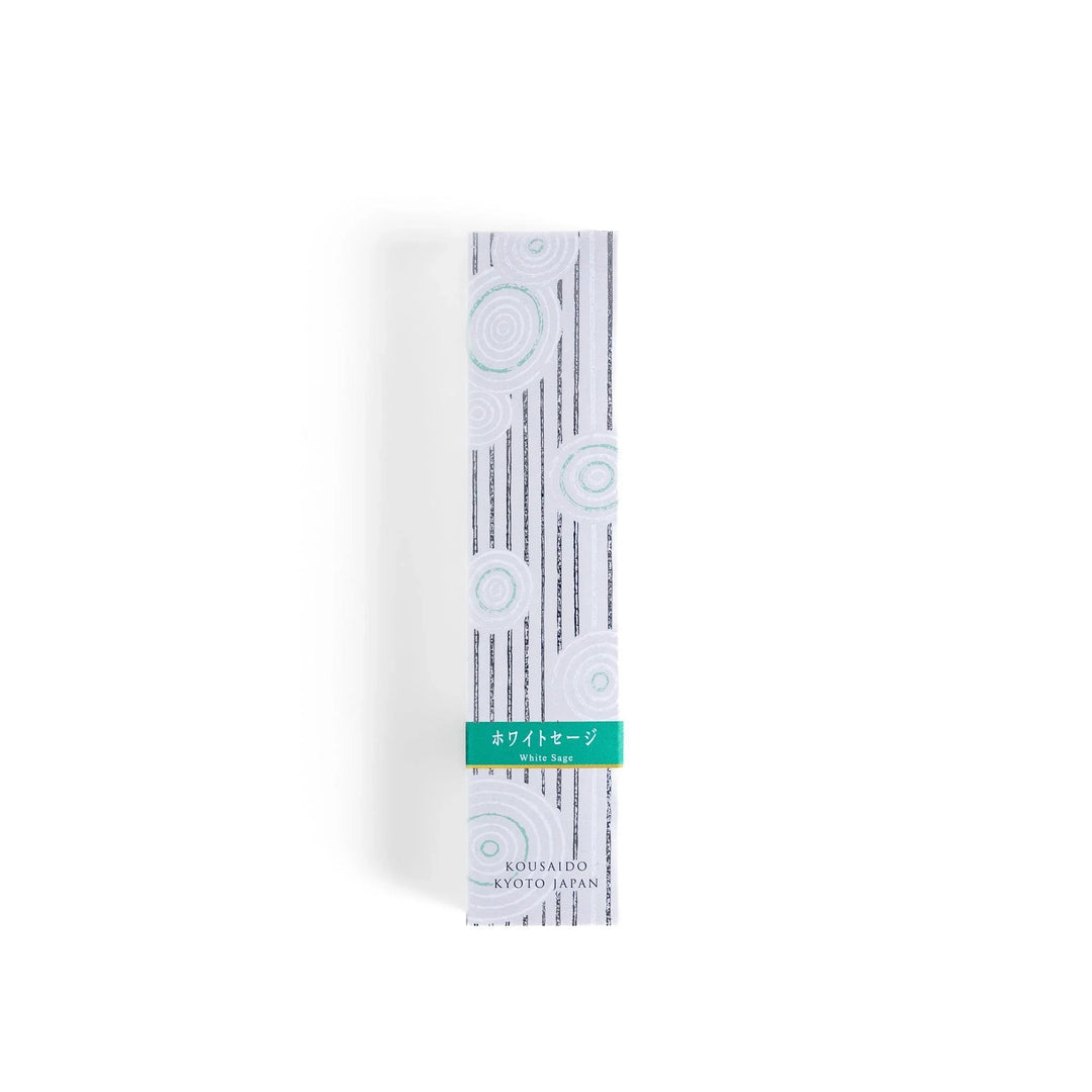 White sage incense sticks in a patterned box with holder, offering a clean herbal aroma that refreshes and purifies any space