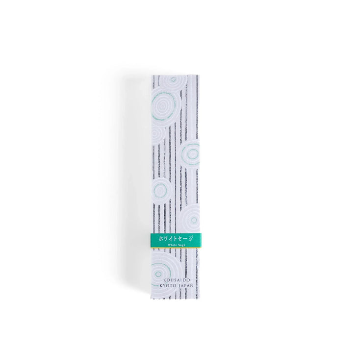 White sage incense sticks in a patterned box with holder, offering a clean herbal aroma that refreshes and purifies any space
