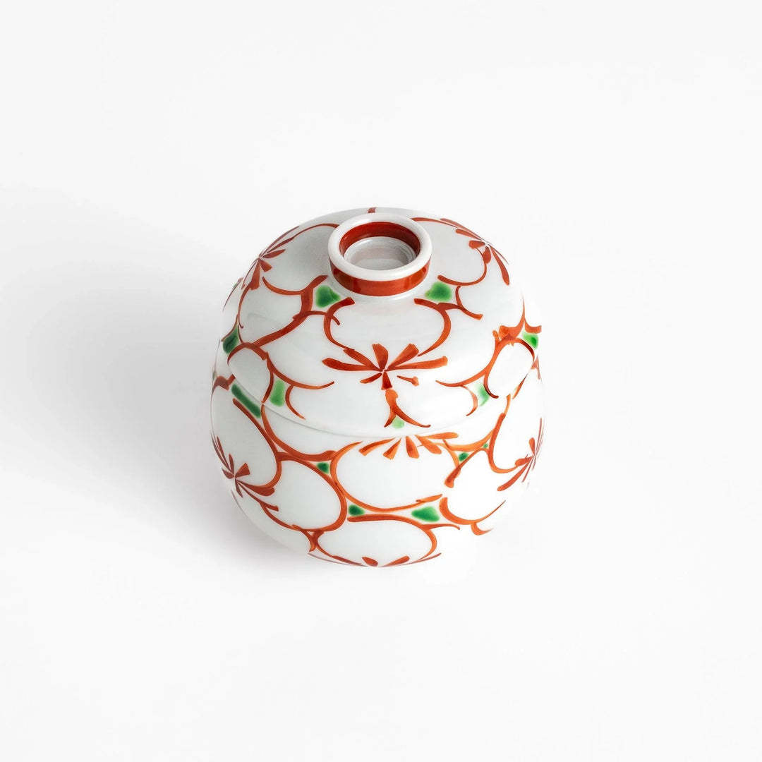 Elegant Chawanmushi Bowl with a traditional Japanese floral pattern, perfect for enjoying savory steamed egg custard.
