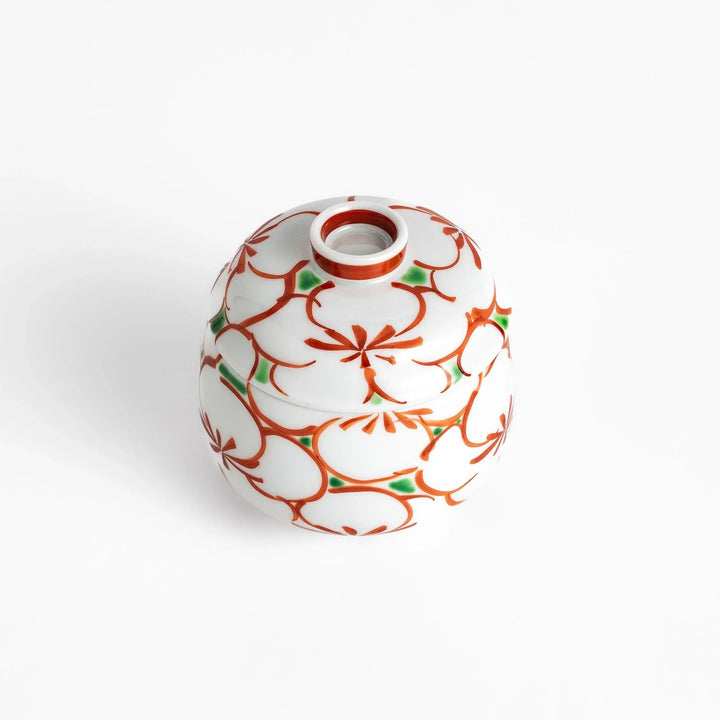 Elegant Chawanmushi Bowl with a traditional Japanese floral pattern, perfect for enjoying savory steamed egg custard.