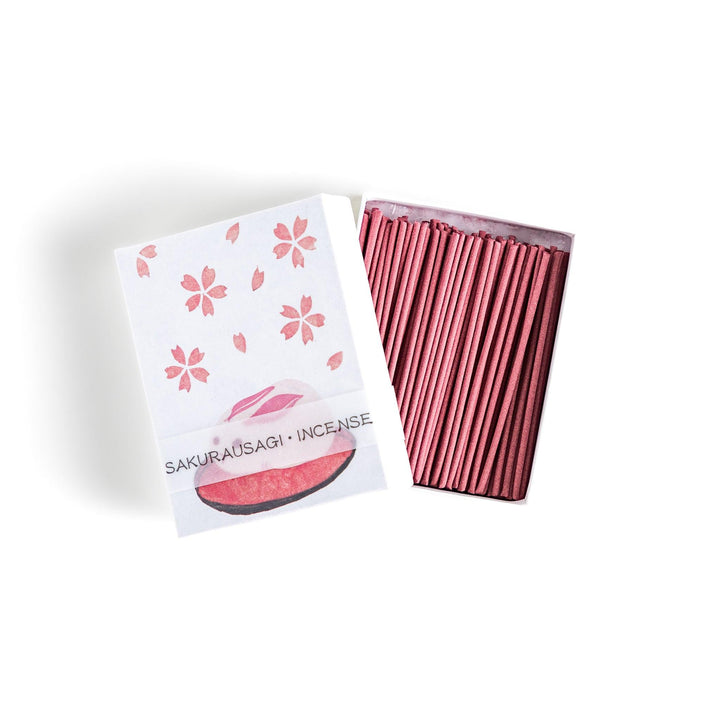 Incense with pink sticks in a sakura rabbit motif box offering a floral fragrance inspired by spring cherry blossoms.