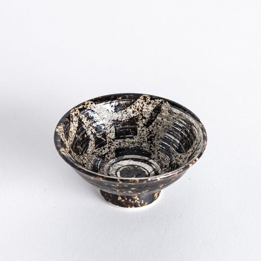 Silver rustic finish sake cup with handcrafted texture and metallic sheen for elegant Japanese dining.