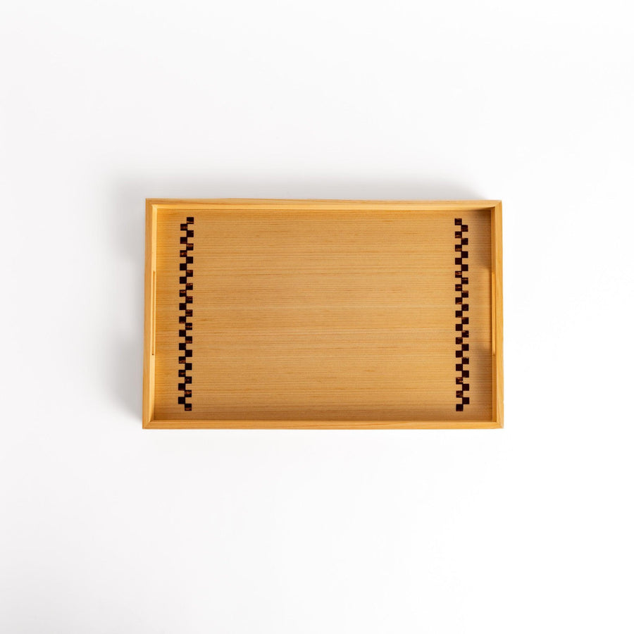 Hinoki wood serving tray with sakura bark accents ideal for tea breakfast or elegant display use.