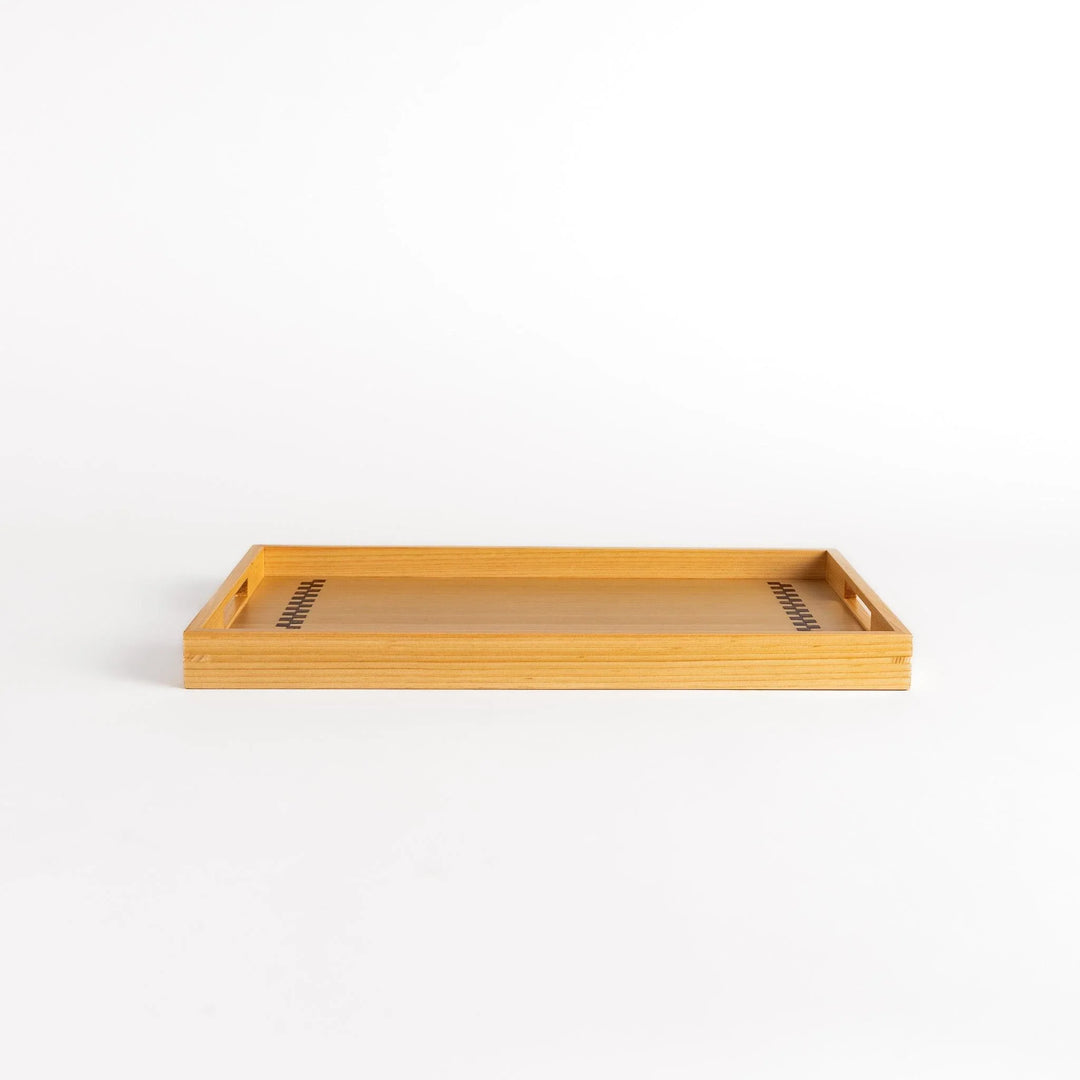 Hinoki wood serving tray with sakura bark accents ideal for tea breakfast or elegant display use.