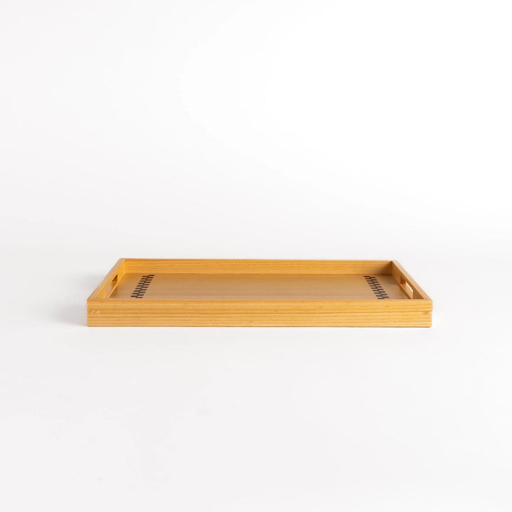 Hinoki wood serving tray with sakura bark accents ideal for tea breakfast or elegant display use.