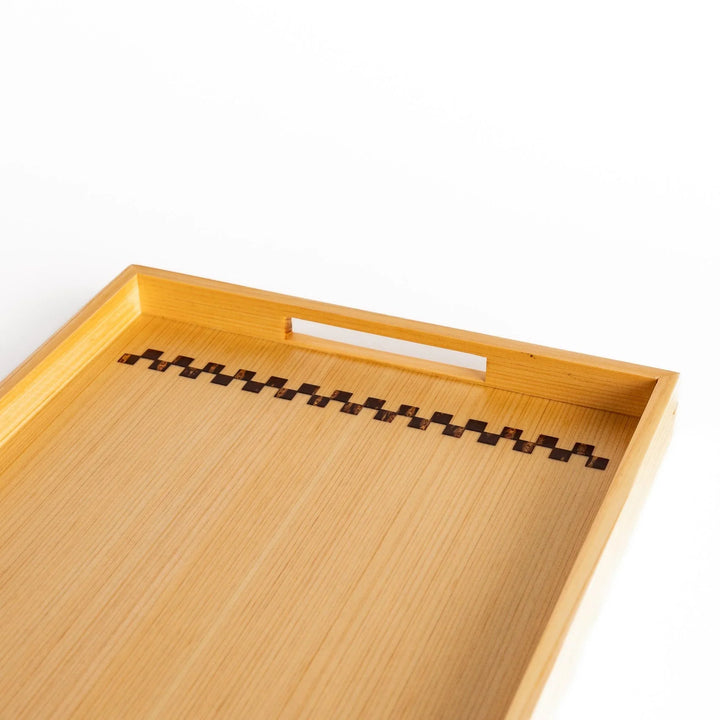 Hinoki wood serving tray with sakura bark accents ideal for tea breakfast or elegant display use.