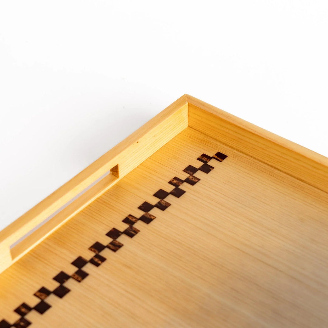 Hinoki wood serving tray with sakura bark accents ideal for tea breakfast or elegant display use.