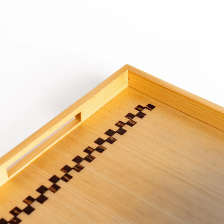 Hinoki wood serving tray with sakura bark accents ideal for tea breakfast or elegant display use.