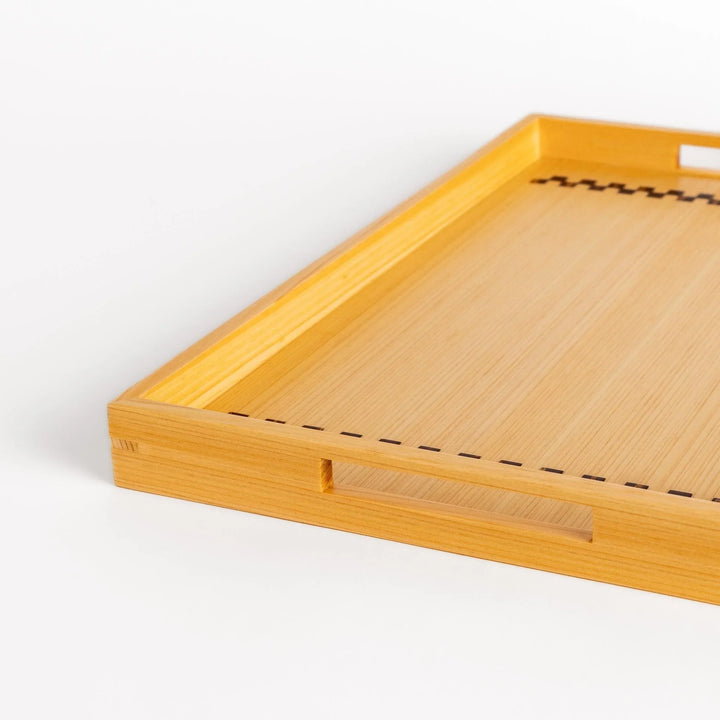 Hinoki wood serving tray with sakura bark accents ideal for tea breakfast or elegant display use.