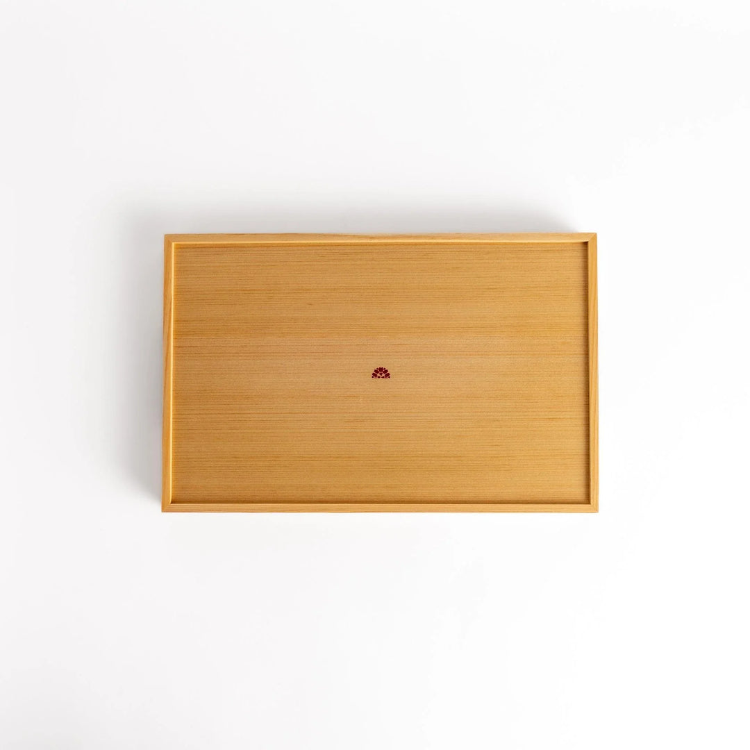 Hinoki wood serving tray with sakura bark accents ideal for tea breakfast or elegant display use.