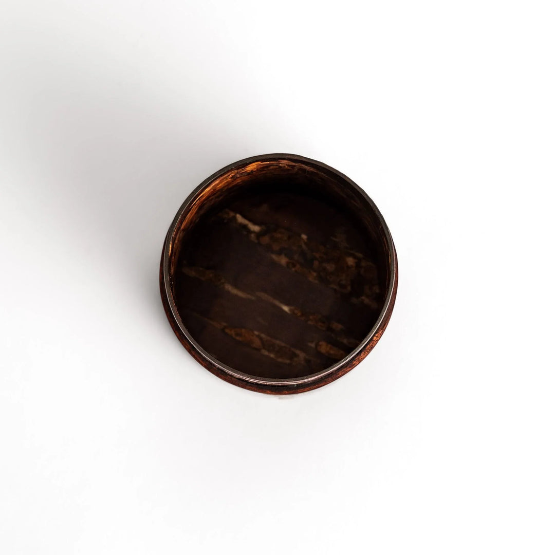 Cherry bark tea canister with natural grain and blossom accents perfect for storing fine Japanese tea.