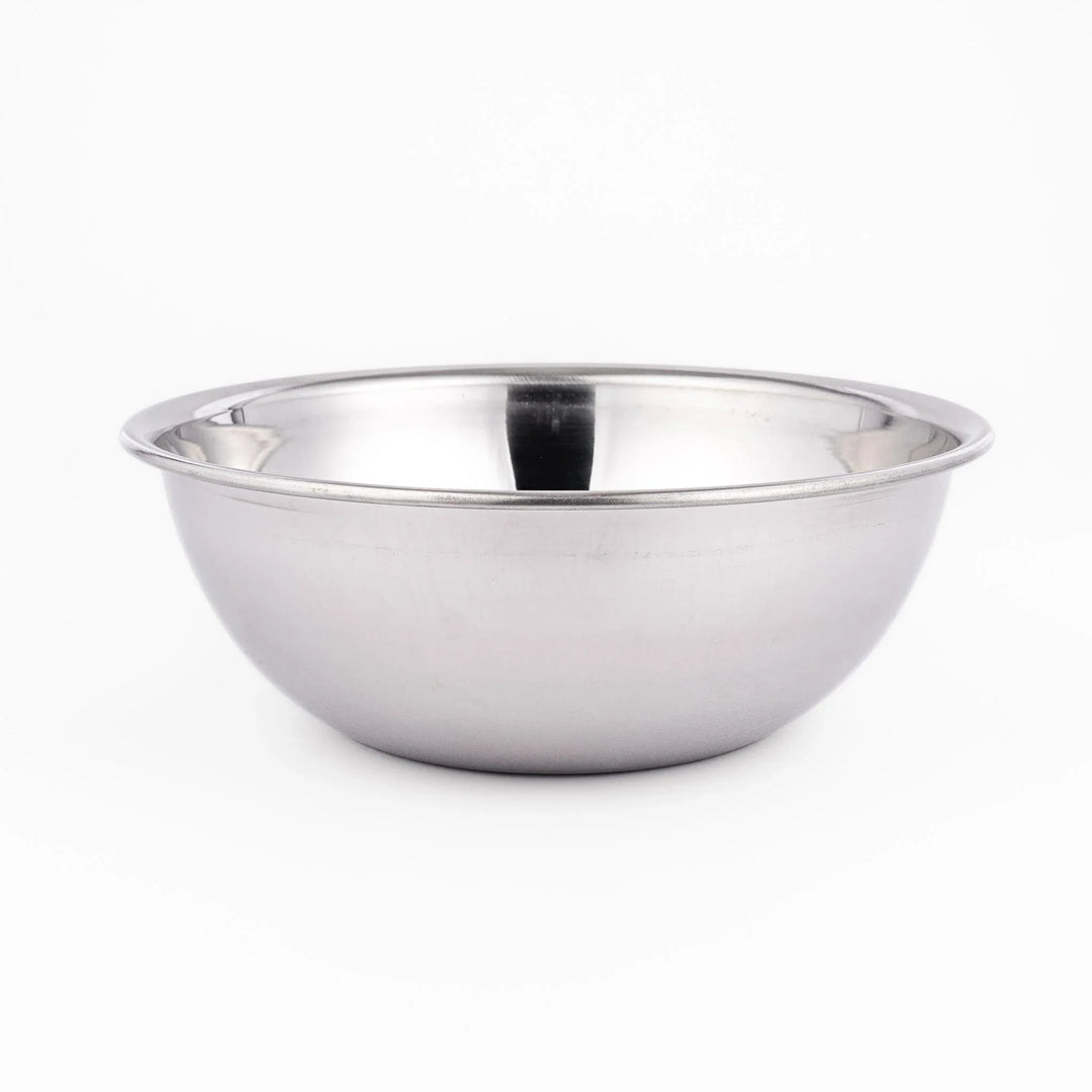 Stainless mixing bowl with smooth interior and flared rim, great for prepping, mixing, or serving daily.