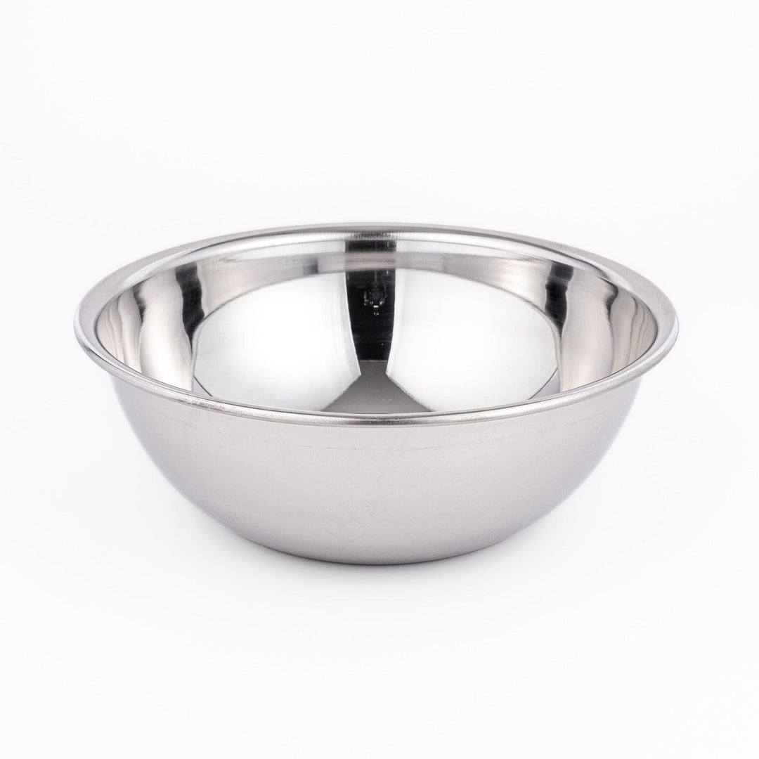 Stainless mixing bowl with smooth interior and flared rim, great for prepping, mixing, or serving daily.