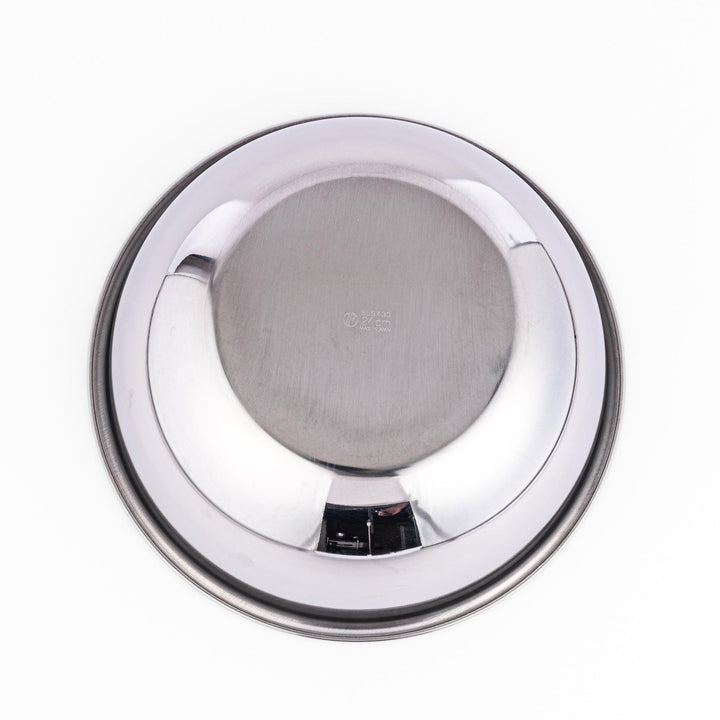 Stainless mixing bowl with smooth interior and flared rim, great for prepping, mixing, or serving daily.