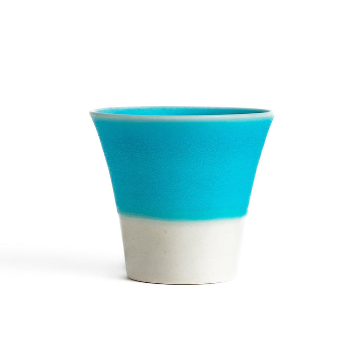 Turkish blue mini cup with matte finish and white base, perfect for small drinks or colorful table accents.