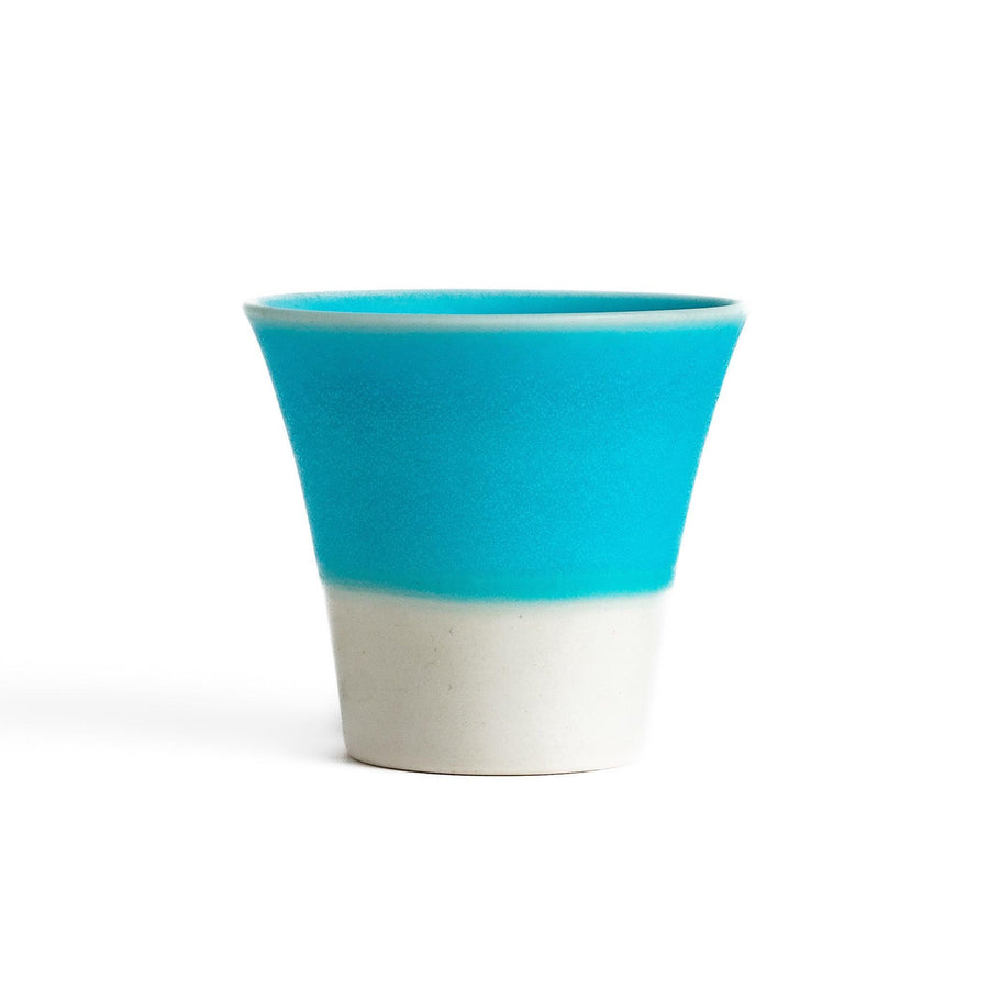 Turkish blue mini cup with matte finish and white base, perfect for small drinks or colorful table accents.