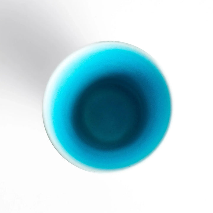 Turkish blue mini cup with matte finish and white base, perfect for small drinks or colorful table accents.