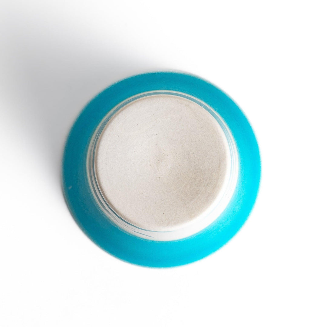 Turkish blue mini cup with matte finish and white base, perfect for small drinks or colorful table accents.