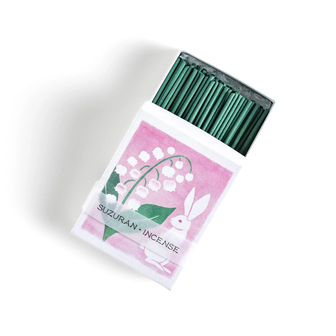 Incense with green sticks in lily of the valley rabbit box offering a soft floral and calming Japanese scent.
