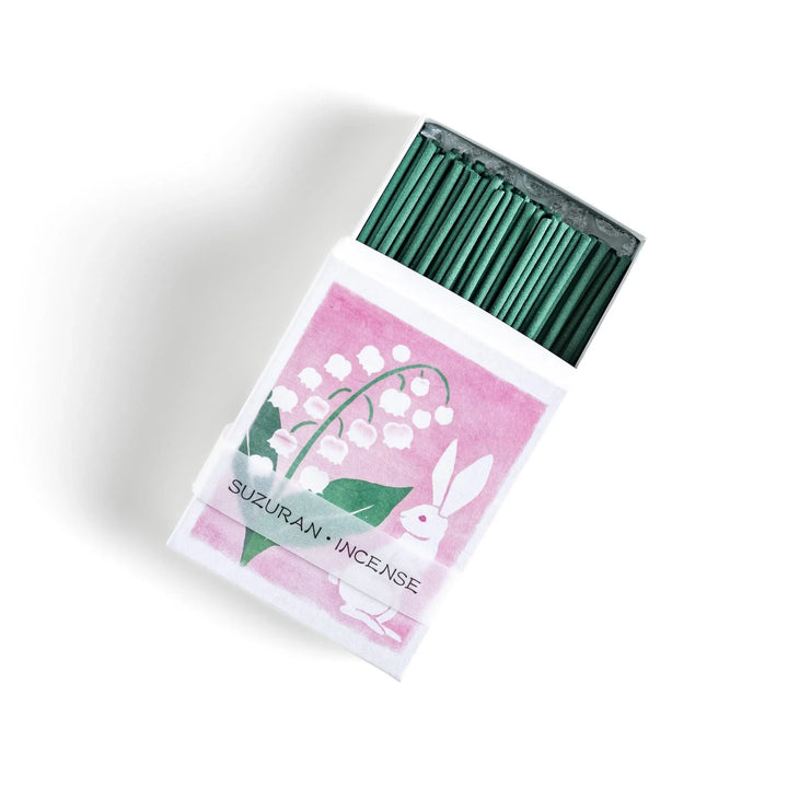 Incense with green sticks in lily of the valley rabbit box offering a soft floral and calming Japanese scent.