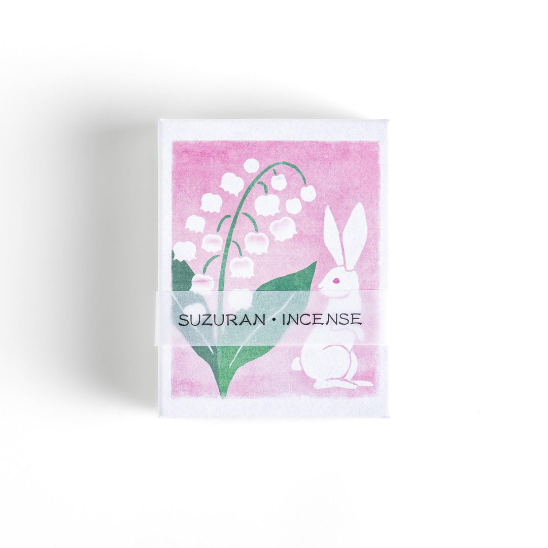Incense with green sticks in lily of the valley rabbit box offering a soft floral and calming Japanese scent.