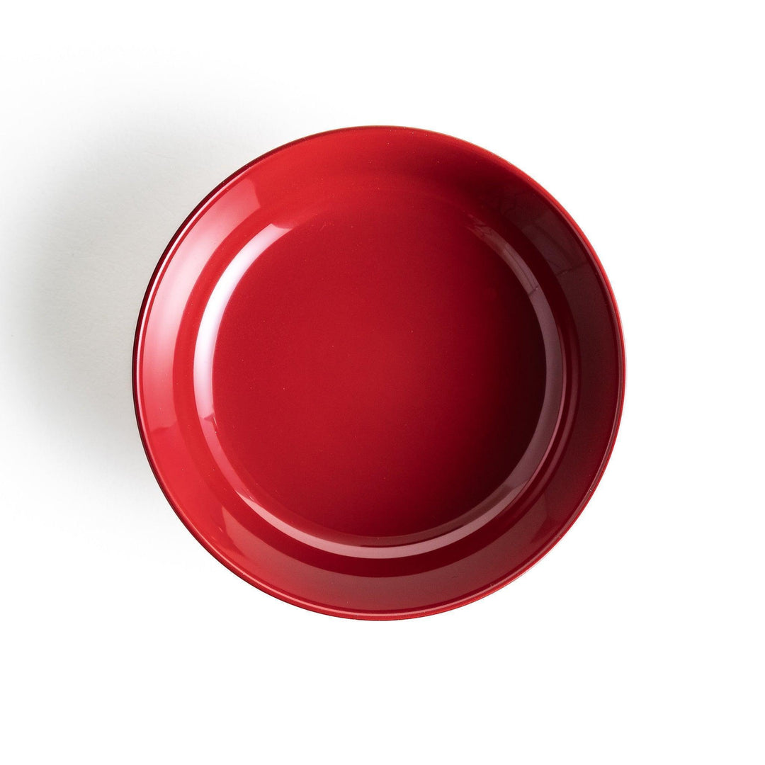 Glossy lacquer soup bowl with matching lid and gold rim available in black or red for elegant serving.