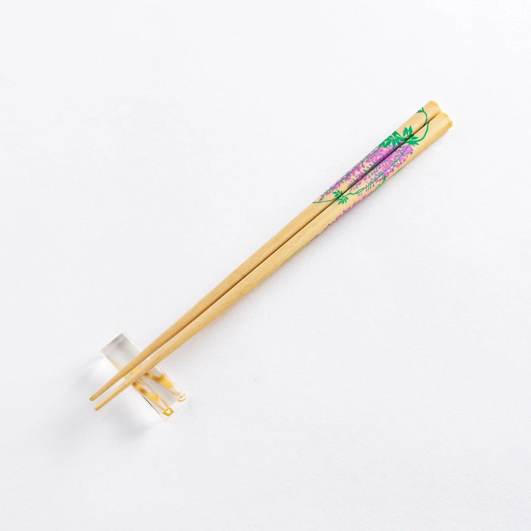 Wisteria and bamboo design chopsticks, beautifully detailed with green and purple flowers.